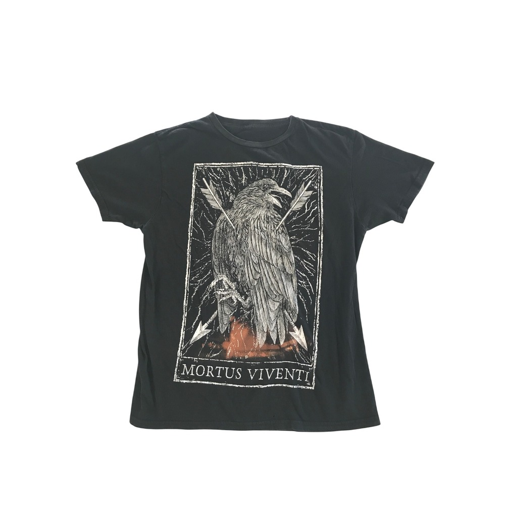 Mortus Viventi Raven Arrow Graphic T-Shirt Black Womens Size Large Gothic Tee